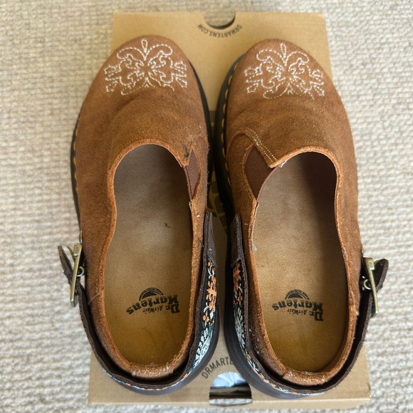 Dr. Martens Brown Suede Embroidered Buckle Clogs - Picture 5 of 7